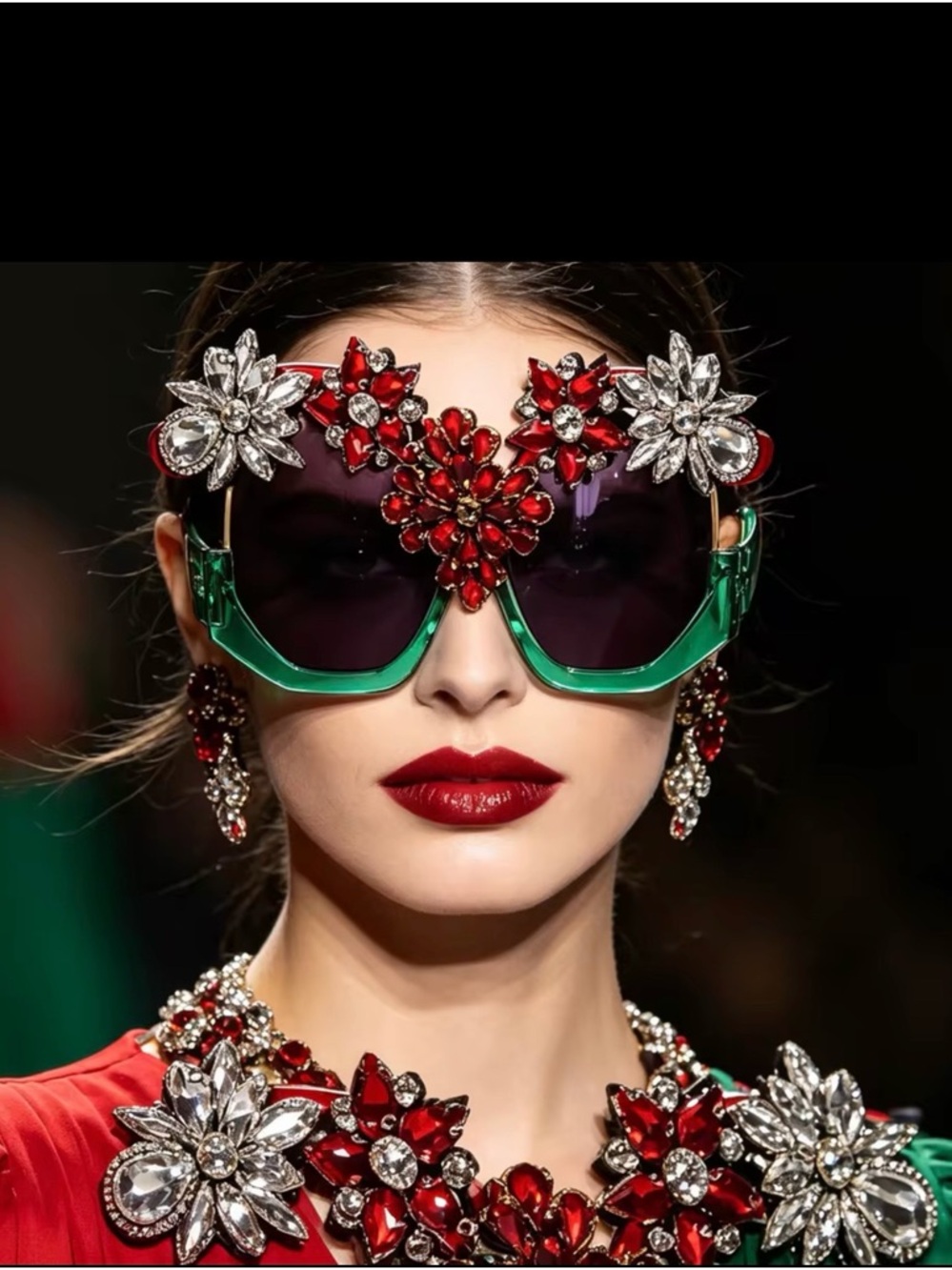 Lux Floral Statement Sunglasses in Green and Red